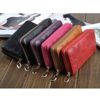 Female Purse Genuine Leather Women Wallet New Fashion Style best Zip Flower pattern Lady Long Wallet black Purse Handy Handbag