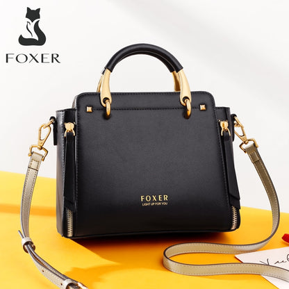 FOXER Women Crossbody Shoulder Bags Female Split Leather Handle Bags Large Capacity Handbags Stylish Cross-body Purse Chic Totes