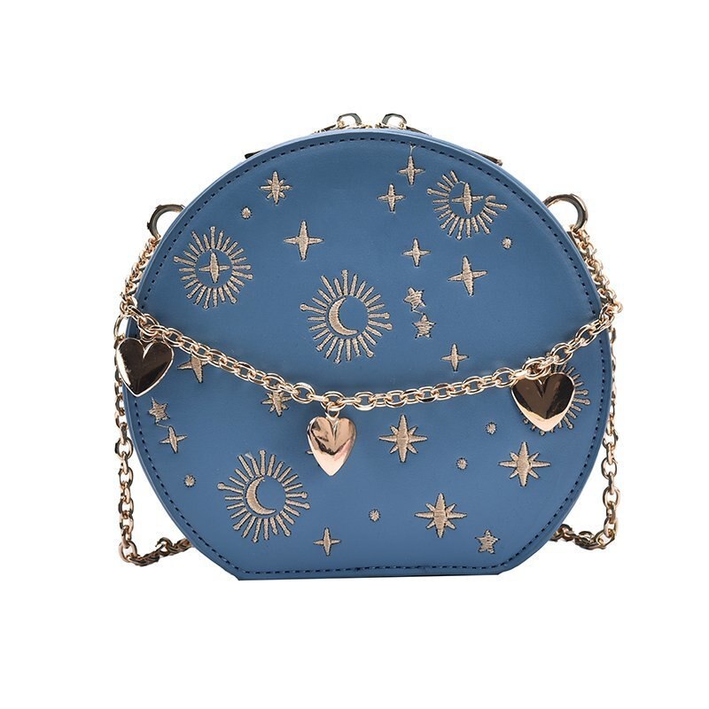 Embroidery Round Leather Design Women Luxury Purses and Handbags Crossbody Chain Bag Ladies Party Clutch Bag Totes Shoulder Bag