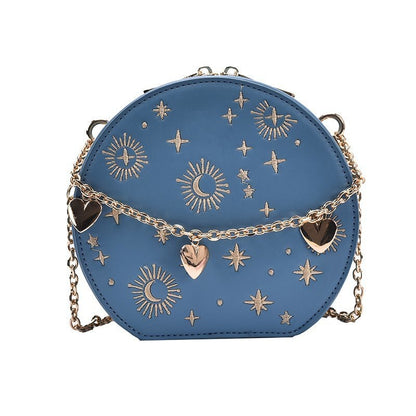 Embroidery Round Leather Design Women Luxury Purses and Handbags Crossbody Chain Bag Ladies Party Clutch Bag Totes Shoulder Bag