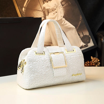 Cowhide leather Women handbag Lace crocodile pattern mother bag shoulder messenger three-layer middle-aged Portable Boston Bags