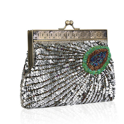 Vintage Peacock Style Women Sequin Evening Clutch Bag Chain Shoulder Bag Bolsas Mujer For Banquet Wedding Party New Arrival