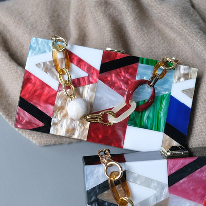 New Women Messenger Bags Brand Fashion Luxury Acrylic Geometric Lattice Patchwork Handbag Party Prom Clutch Woman Evening Bag