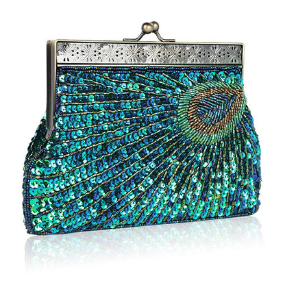 Vintage Peacock Style Women Sequin Evening Clutch Bag Chain Shoulder Bag Bolsas Mujer For Banquet Wedding Party New Arrival