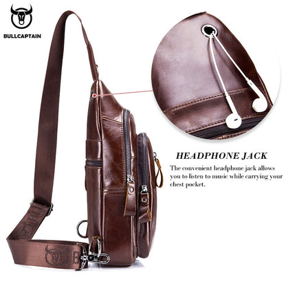 BULLCAPTAIN men&#39;s Genuine leather Casual Crossbody Bags Leather Chest Bag for men Fashion excursion bag&#39;s Can hold 7.9 inch iPai