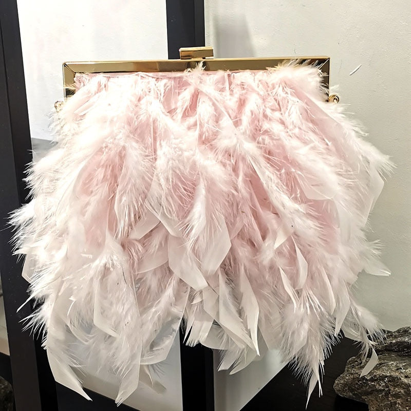 Luxy Moon Feather Handbag Women&#39;s Evening Clutch Bag White Pearl Chain Shoulder Bag Luxury Women Bags Design Party Purse ZD1647
