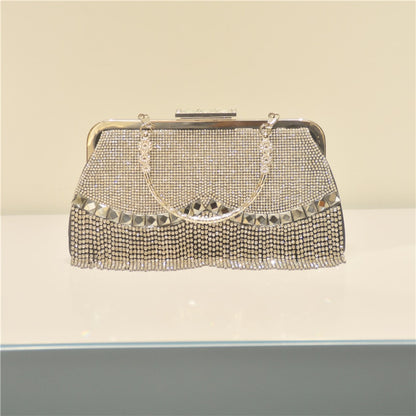 Women&#39;s Wedding Clutch Bag Luxury Rhinestone Tassel Handbag Banquet Gold Evening Bag Party Purse Chain Shoulder Bag ZD1776