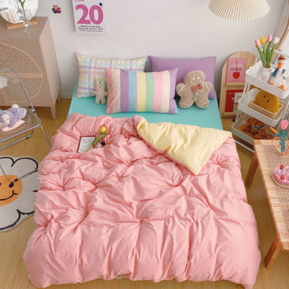Kawaii Fashion Rainbow Bedding Set 100% Cotton Flat Bed Sheet And Pillowcases Luxury Korean Style Princess Full Queen Bed Sets