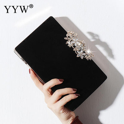 European fashion Noble Lady Rhinestone Evening Clutch Tote Bag Burgundy Black Gold Solid Women Shoulder Chain Suede Surface