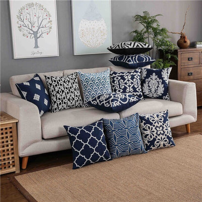 Home Decor Embroidered Cushion Cover Navy/White Pillowcase Canvas Cotton Square Embroidery Pillow Cover 45x45cm Quatrefoil