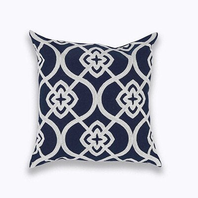 Home Decor Embroidered Cushion Cover Navy/White Pillowcase Canvas Cotton Square Embroidery Pillow Cover 45x45cm Quatrefoil