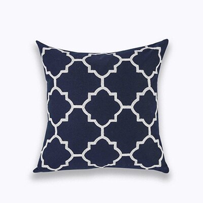 Home Decor Embroidered Cushion Cover Navy/White Pillowcase Canvas Cotton Square Embroidery Pillow Cover 45x45cm Quatrefoil