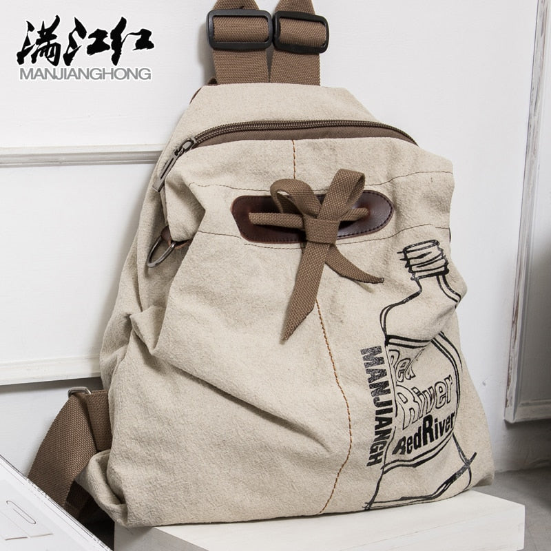 MANJIANGHONG Large Capacity Ladies Canvas Backpack Fashion Cotton and Linen Travel Bag Leisure Wild Simple Student Bag