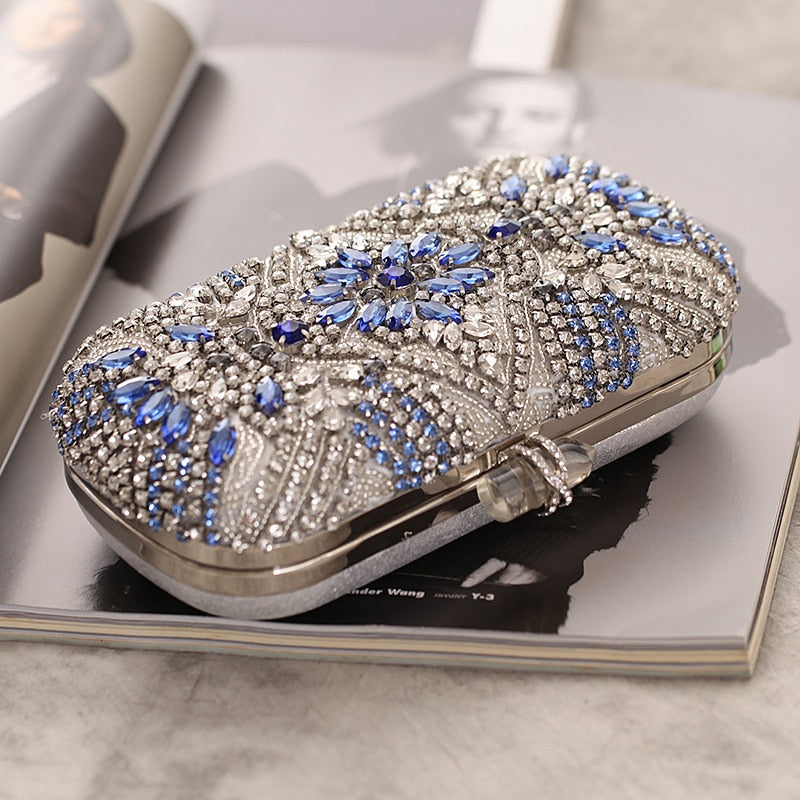 Women Clutch Party Luxury Blue Evening Bag Wedding Purse Crystal Chain Shoulder Bag High Quality Rhinestone Female Clutch