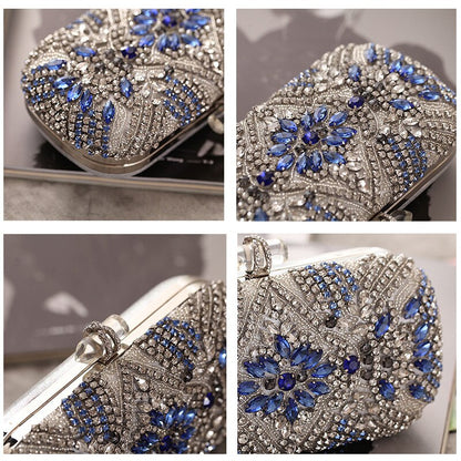 Women Clutch Party Luxury Blue Evening Bag Wedding Purse Crystal Chain Shoulder Bag High Quality Rhinestone Female Clutch