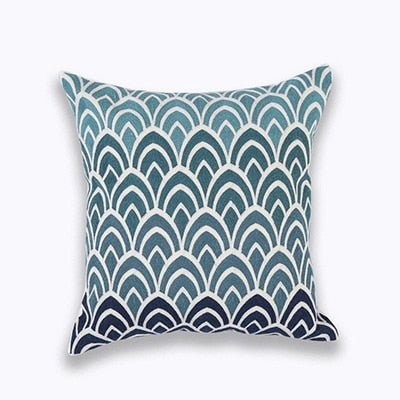 Home Decor Embroidered Cushion Cover Navy/White Pillowcase Canvas Cotton Square Embroidery Pillow Cover 45x45cm Quatrefoil