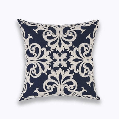 Home Decor Embroidered Cushion Cover Navy/White Pillowcase Canvas Cotton Square Embroidery Pillow Cover 45x45cm Quatrefoil