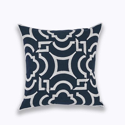 Home Decor Embroidered Cushion Cover Navy/White Pillowcase Canvas Cotton Square Embroidery Pillow Cover 45x45cm Quatrefoil