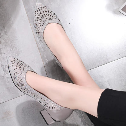 GKTINOO 2023 New Summer Fashion Pumps Cut-outs Women Crystal Casual Ladies Shoes High Heels Tenis Feminino Genuine Leather