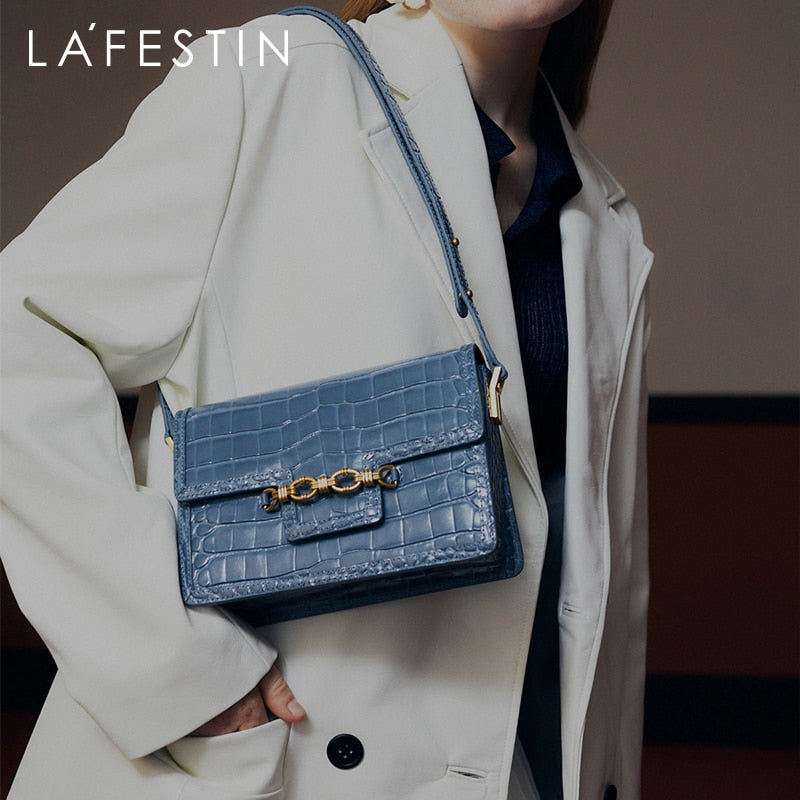 LAFESTIN Handbag Fashion Original 2021 New Crocodile Pattern Leather Purse Shoulder Messenger Bag Luxury Designer Women Brand