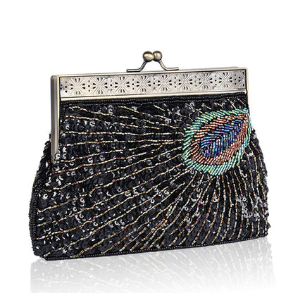 Vintage Peacock Style Women Sequin Evening Clutch Bag Chain Shoulder Bag Bolsas Mujer For Banquet Wedding Party New Arrival