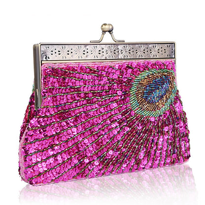 Vintage Peacock Style Women Sequin Evening Clutch Bag Chain Shoulder Bag Bolsas Mujer For Banquet Wedding Party New Arrival