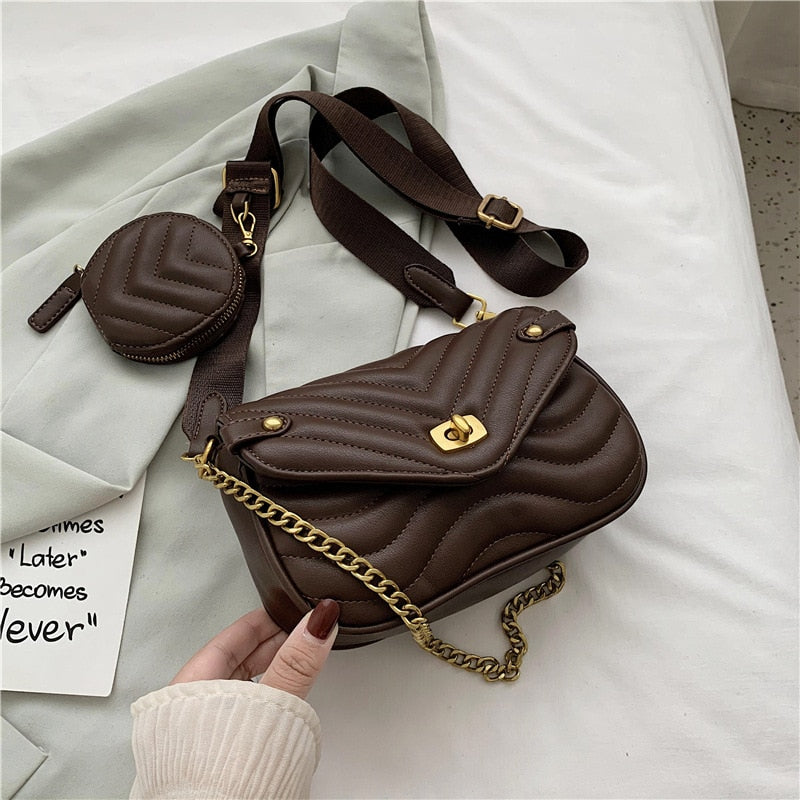 Small PU Leather Shoulder Bag For Women 2023 new purse and Handbags Female Travel Crossbody Bag ladies chain Sling bag 2 PCS/SET