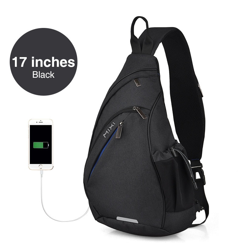 Mixi Patent Design Men Fashion Backpack One Shoulder Sling Bag Crossbody Schoolbag 600D Polyester Dense Canvas Waterproof