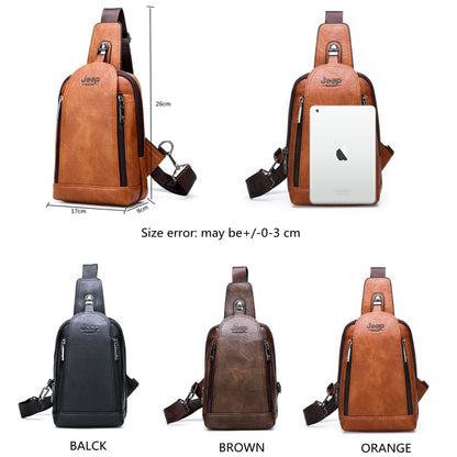 JEEP BULUO Men Crossbody Bag Daily Chest Bag Big Size High Quality Large Capacity Split Leather Shoulder Sling Bag For iPad New