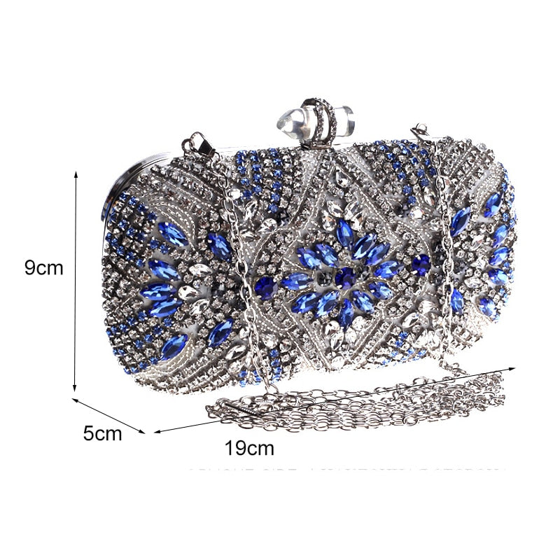 Women Clutch Party Luxury Blue Evening Bag Wedding Purse Crystal Chain Shoulder Bag High Quality Rhinestone Female Clutch