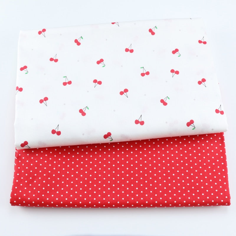 2pcs Pink Cherry Dot Floral Cotton Baby Child Fabric, Sewing Quilting Fat Quarters Textile Fabric For Making Bed Sheet Clothes