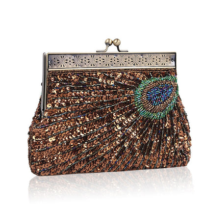 Vintage Peacock Style Women Sequin Evening Clutch Bag Chain Shoulder Bag Bolsas Mujer For Banquet Wedding Party New Arrival