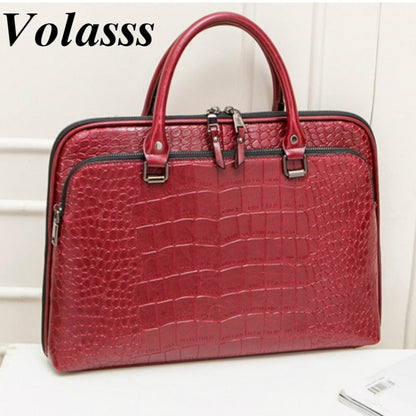Fashion Women&#39;s PU Leather Briefcase For 13.3&quot; 14.1 Inch Laptop Handbag Girls Shoulder Bags Woman Work Office Leather Handbags