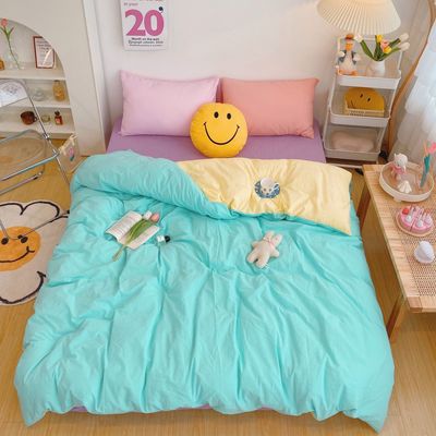 Kawaii Fashion Rainbow Bedding Set 100% Cotton Flat Bed Sheet And Pillowcases Luxury Korean Style Princess Full Queen Bed Sets