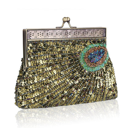 Vintage Peacock Style Women Sequin Evening Clutch Bag Chain Shoulder Bag Bolsas Mujer For Banquet Wedding Party New Arrival