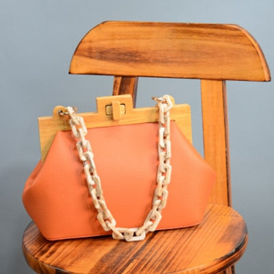 Women&#39;s Box Bag Bucket Bag Wooden Clip Evening Bag Ins Acrylic Chain Luxury Handbag Women Banquet Party Purse Shoulder Bag Sac