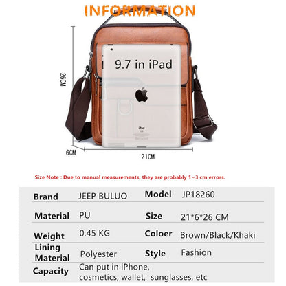 JEEP BULUO Luxury Brand Men Crossbody Messenger Bags Business Casual Handbag Male PU Shoulder Bag Large Capacity