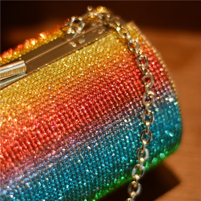 Rainbow Rhinestone Purse Evening Bags for Women Luxury Party Handbag for Wedding Clutch Bag Diamond Cylinder Shoulder Bag ZD1739