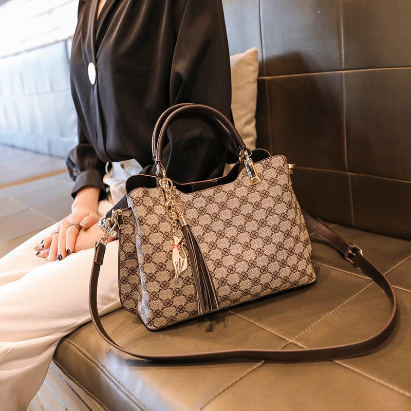 Shoulder Bag For Women 2022 2023 New Luxury Designer Crossbody Leather Vintage Fashion Ladies Shopper Mahjong Plaid Big Handbags