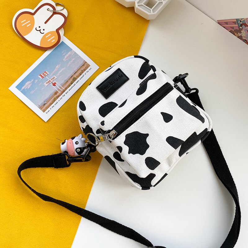 Hot Sale Cow Print Small Square Bag Canvas Crossbody Bag For Women Leisure Messenger Bag Women&#39;s Shoulder Bag Mobile Phone Purse