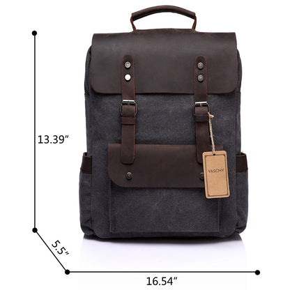VASCHY Leather Laptop Backpack Travel Leisure Casual Canvas Campus School Rucksack with 15.6 Inch Laptop Compartment