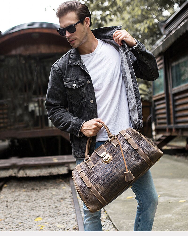 New Arrival Male Crocodile Leather Travel Bag Men Handbag With Shoulder Strap Travelling Bag Luxury Design Alligator Trolley Bag