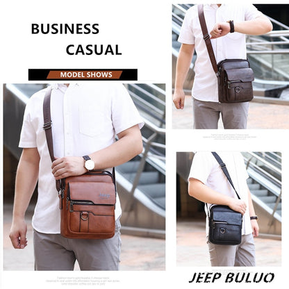 JEEP BULUO Luxury Brand Men Crossbody Messenger Bags Business Casual Handbag Male PU Shoulder Bag Large Capacity