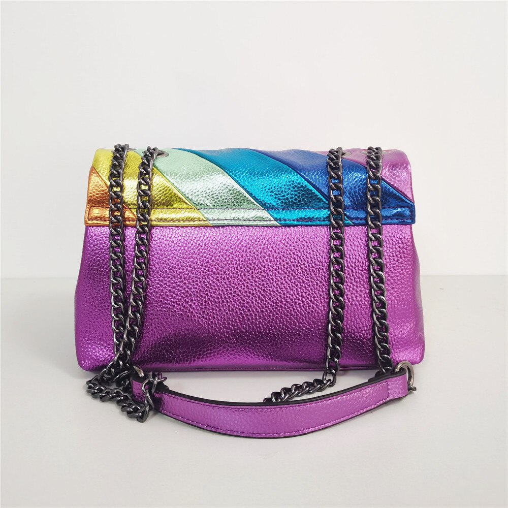 Multi-Coloured Patchwork Crossbody Bags For Women Brand Designer Fashion Trend Handbag Metallic Chain Chic Leather Shoulder Bag