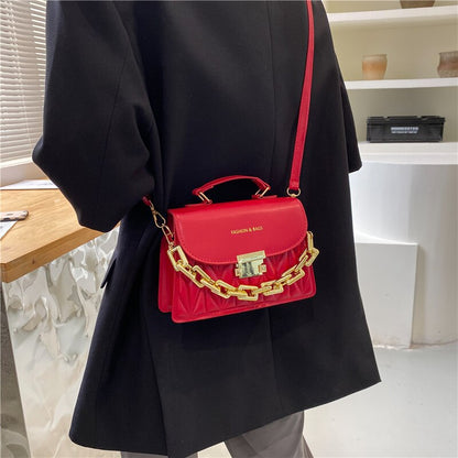 Women Textured Bag New Korean Girl Fashion Messenger Bag Chain Shoulder Small Square Bag Luxury Brand Handbags Tote Bag Purse