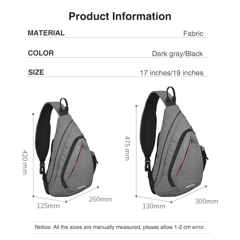 Mixi Patent Design Men Fashion Backpack One Shoulder Sling Bag Crossbody Schoolbag 600D Polyester Dense Canvas Waterproof