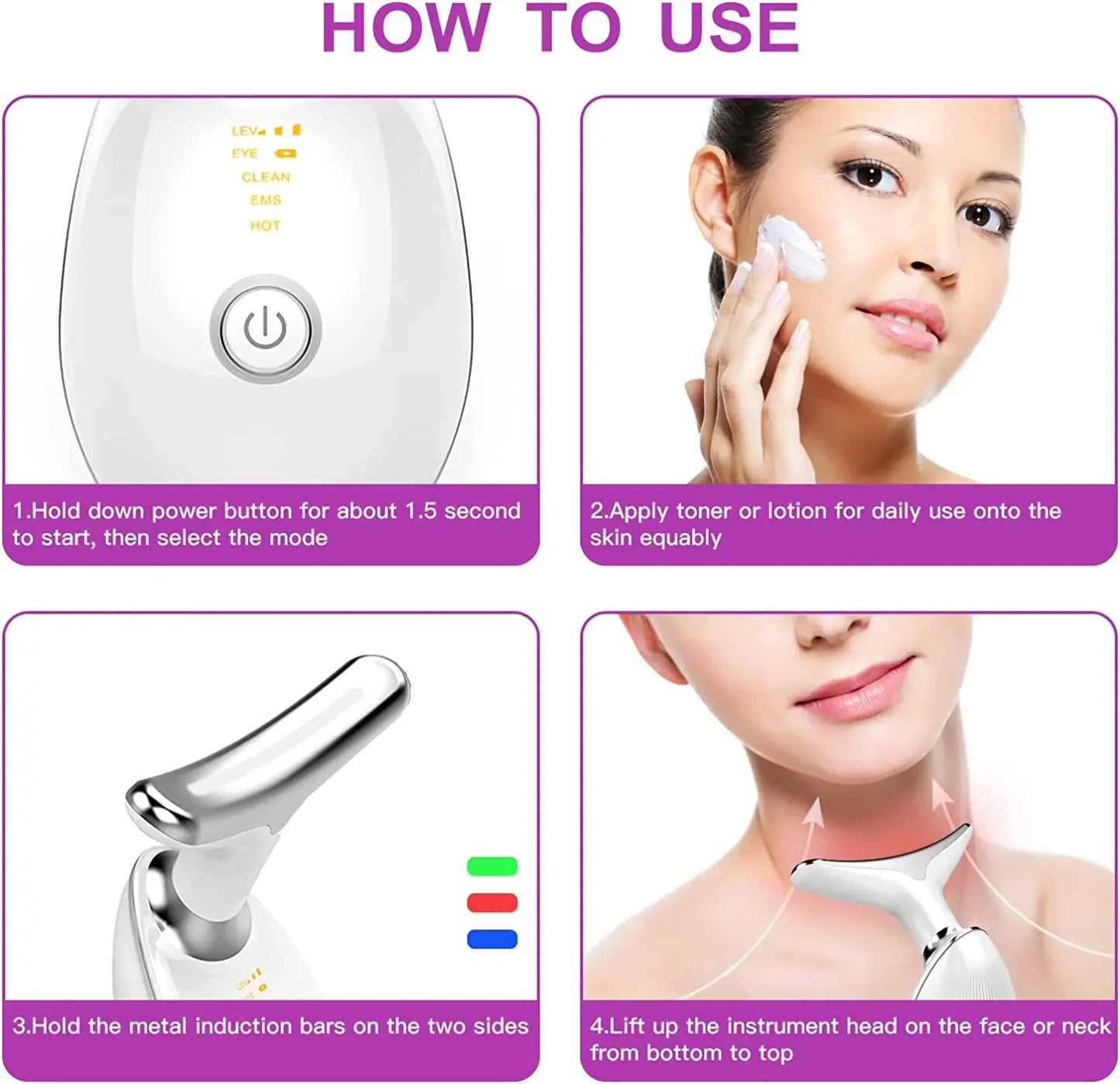 Neck Massager Facial Lift Three Light Modes Electric Skin  Tightening Device LED Beauty Instrument