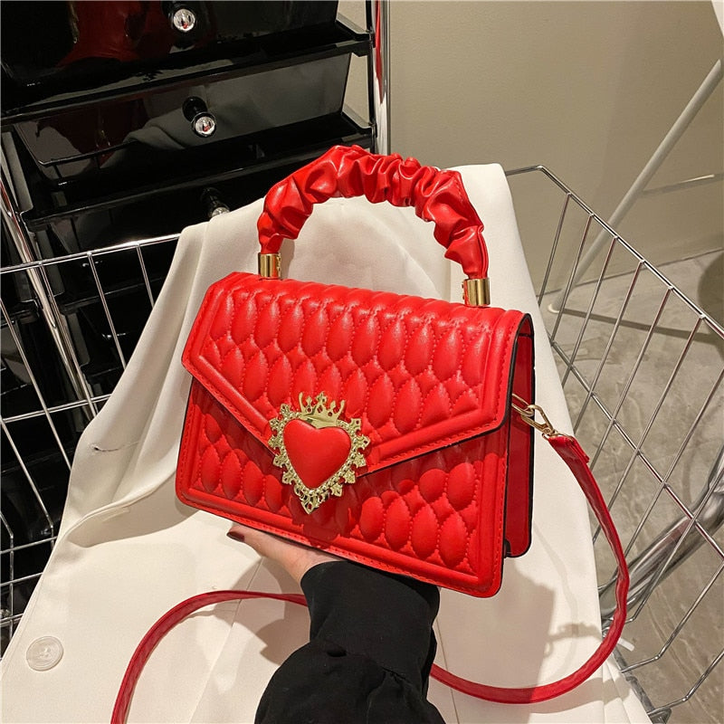 Western-style Women&#39;s Bag Quality Leather Shoulder Bags for Women Brand Messenge Retro Thread Heart Female Bag Chain Square Bags
