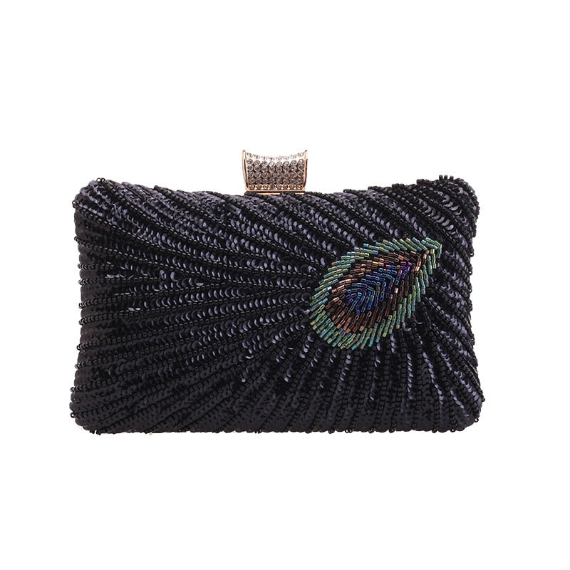 Vintage Peacock Style Women Sequin Evening Clutch Bag Chain Shoulder Bag Bolsas Mujer For Banquet Wedding Party New Arrival