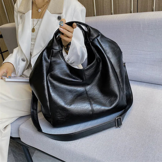 Women‘s Leather Tote Hobo Bag Large Handbags for Women 2023 Big Shoulder Bags Female Solid Color Simple Crossbody Bags Balck Sac